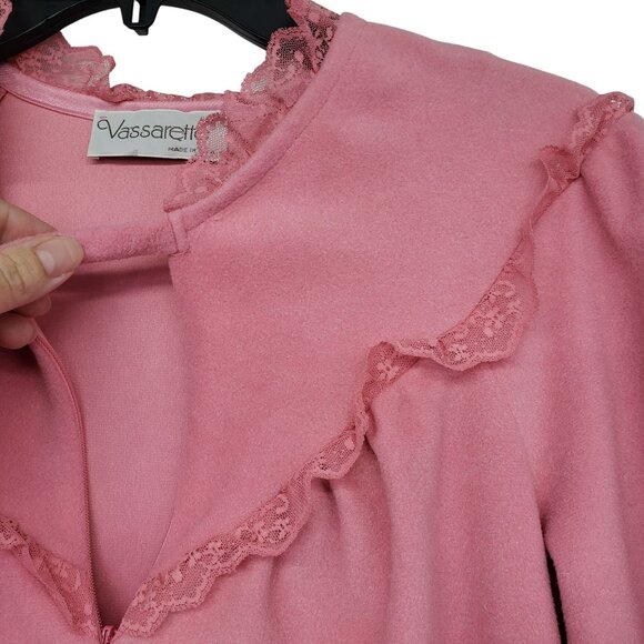 Vintage Vassarette Velvelour Velvet Pink Lace Ruffle House Coat Robe 1970s - Picture 4 of 13